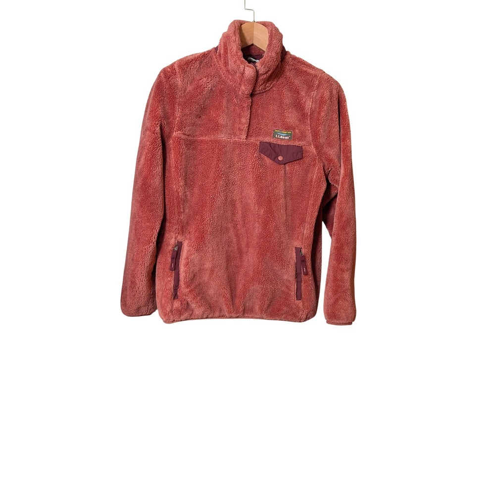 LL Bean Womens Hi-Pile Fleece Pullover Snap Neck Jacket Terracotta Rose Small